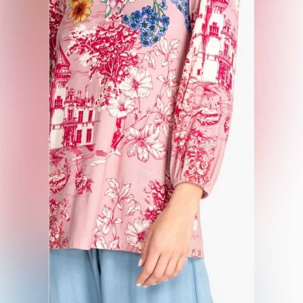 Johnny Was House on the Hill Puff Long Sleeve Top - Pink Floral - Size Large - Picture 4 of 12